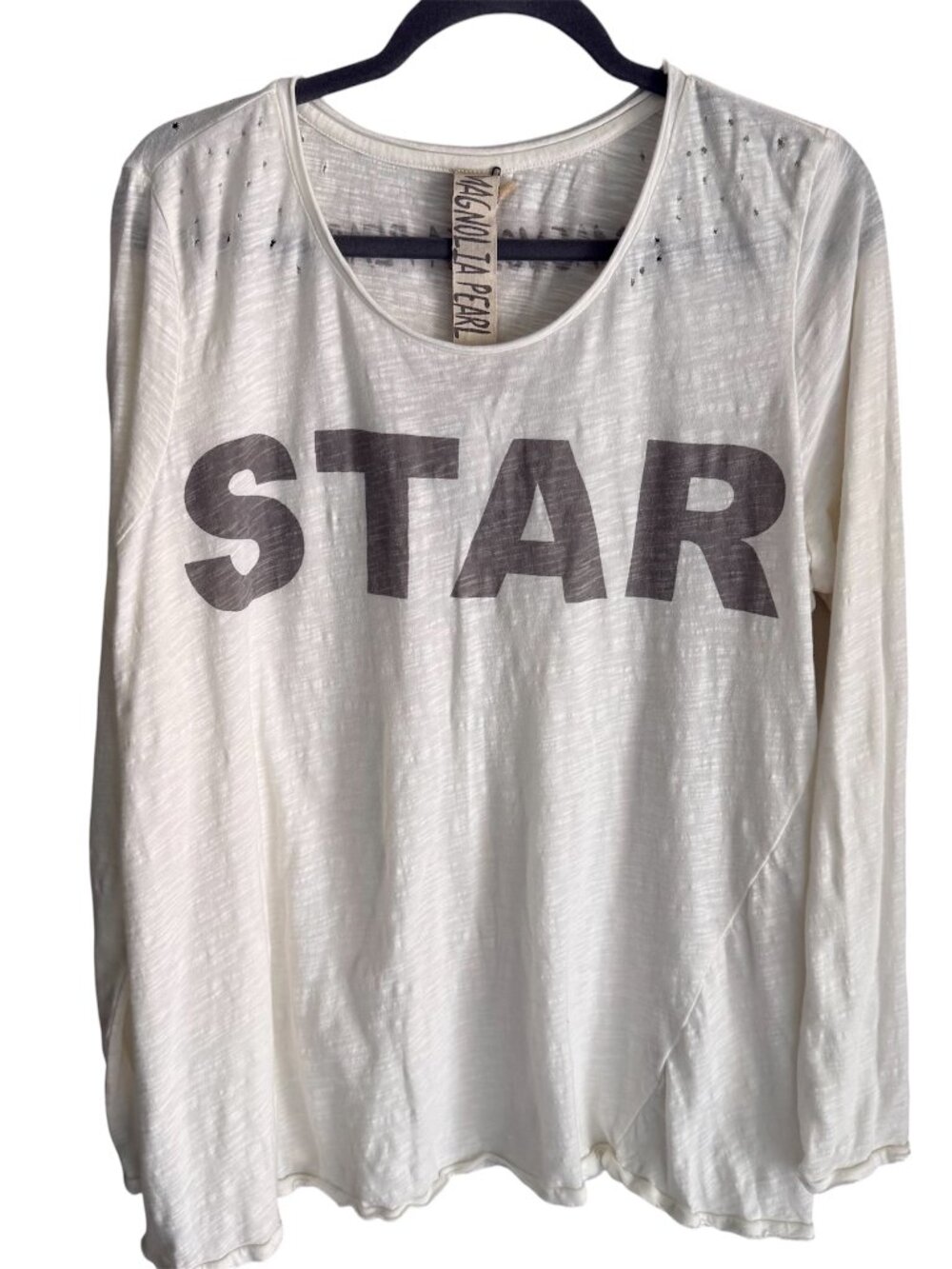 Magnolia Pearl STAR Spellout Cotton Jersey Dylan Tee Long Sleeve White NWT